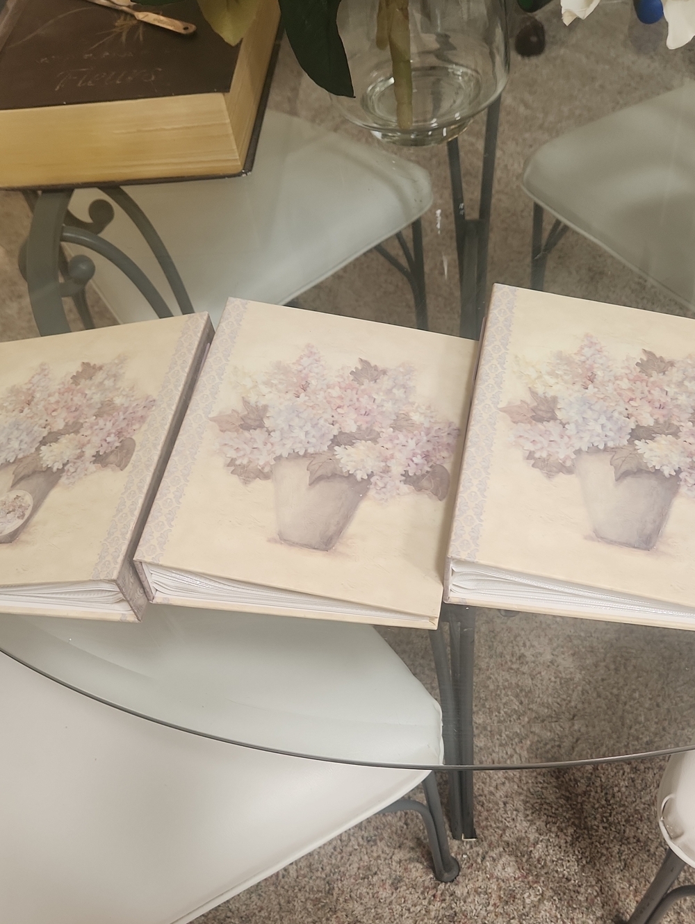 3 Botanical Bouquet Hardcover Picture Albums- Cream and Pastel Pink